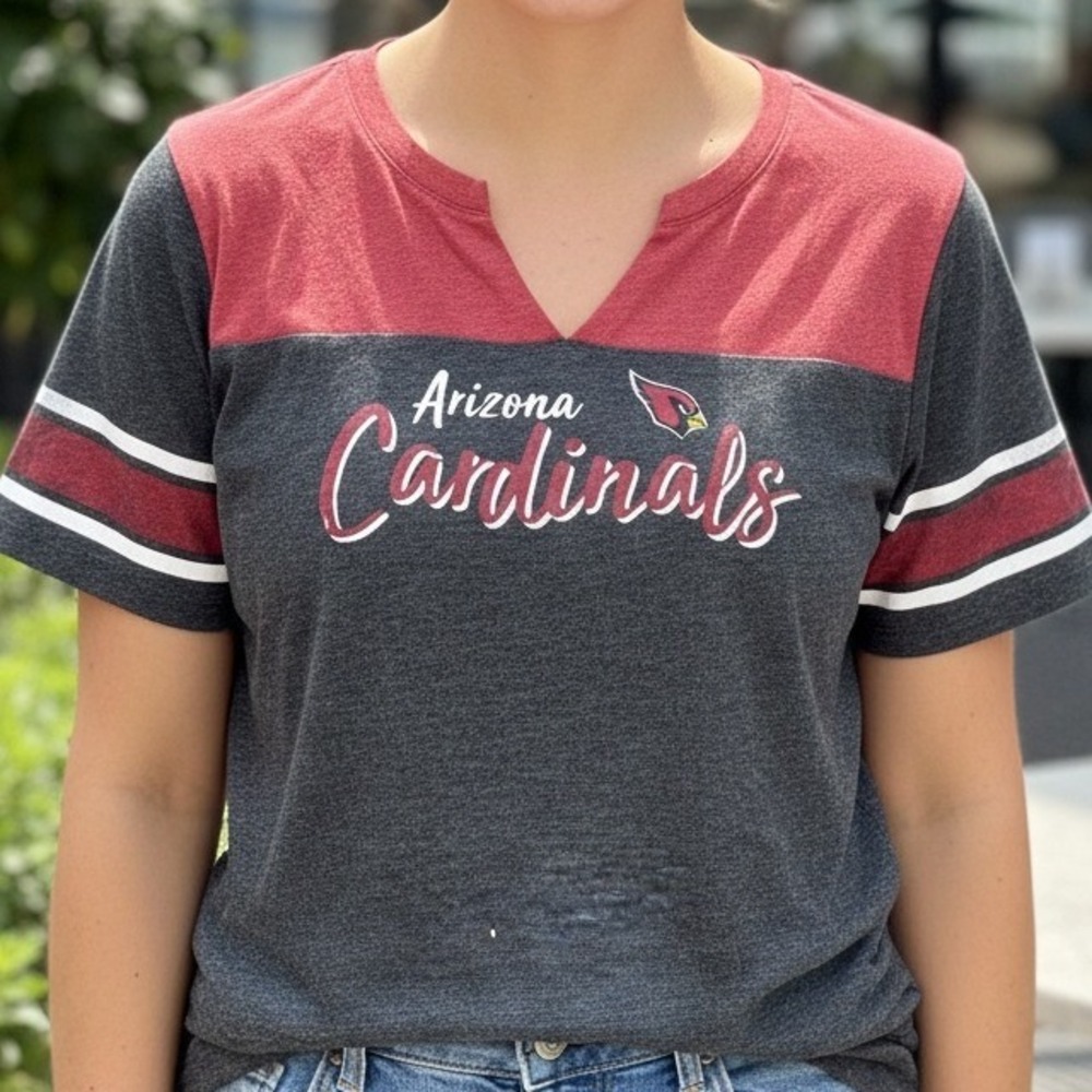 47 Brand Arizona Cardinals V Neck T Shirt Womens Large Burgundy Gray NFL‎